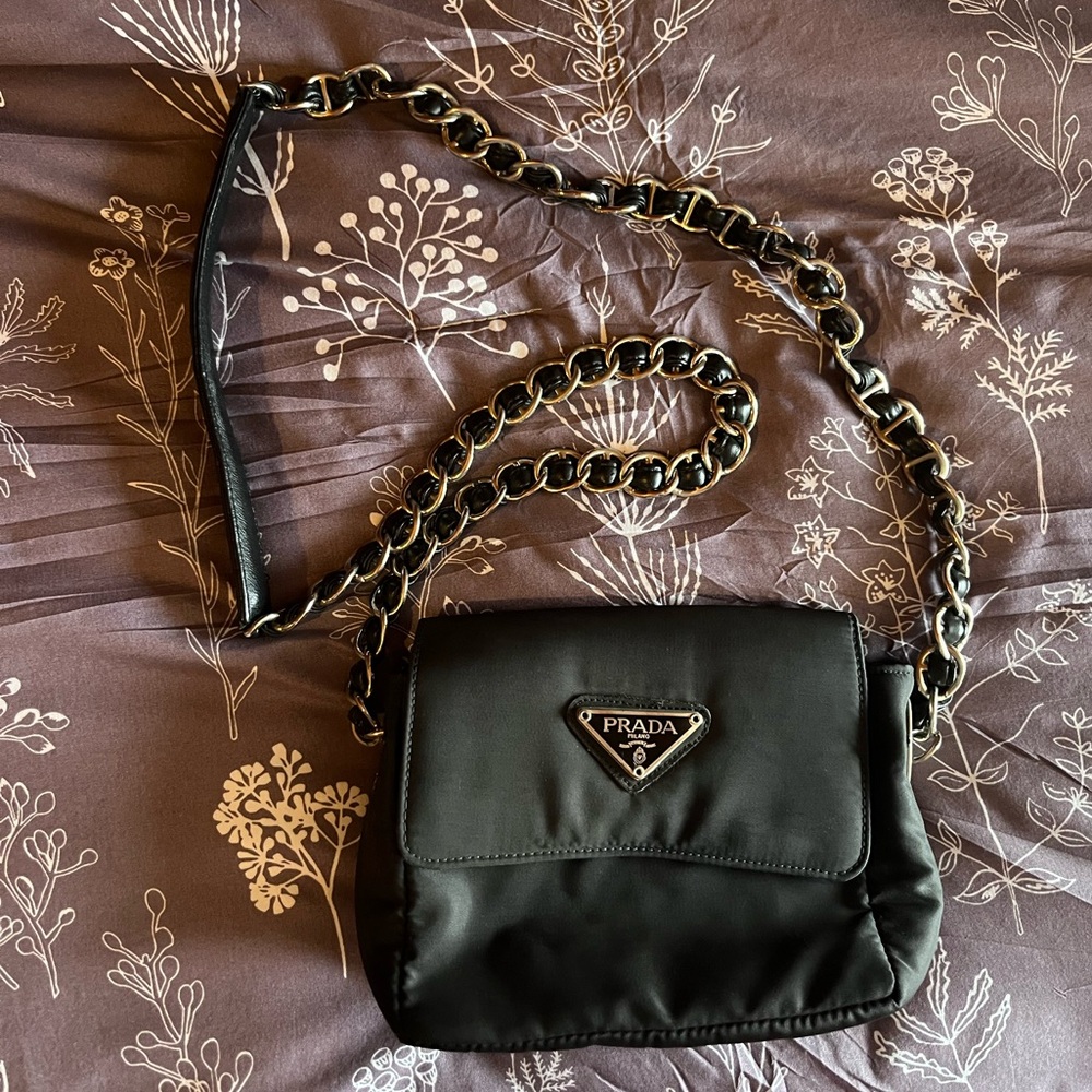 prada tessuto black chain shoulder bag